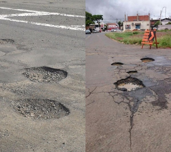 Ruas esburacadas podem causar danos a veículos e acidentes