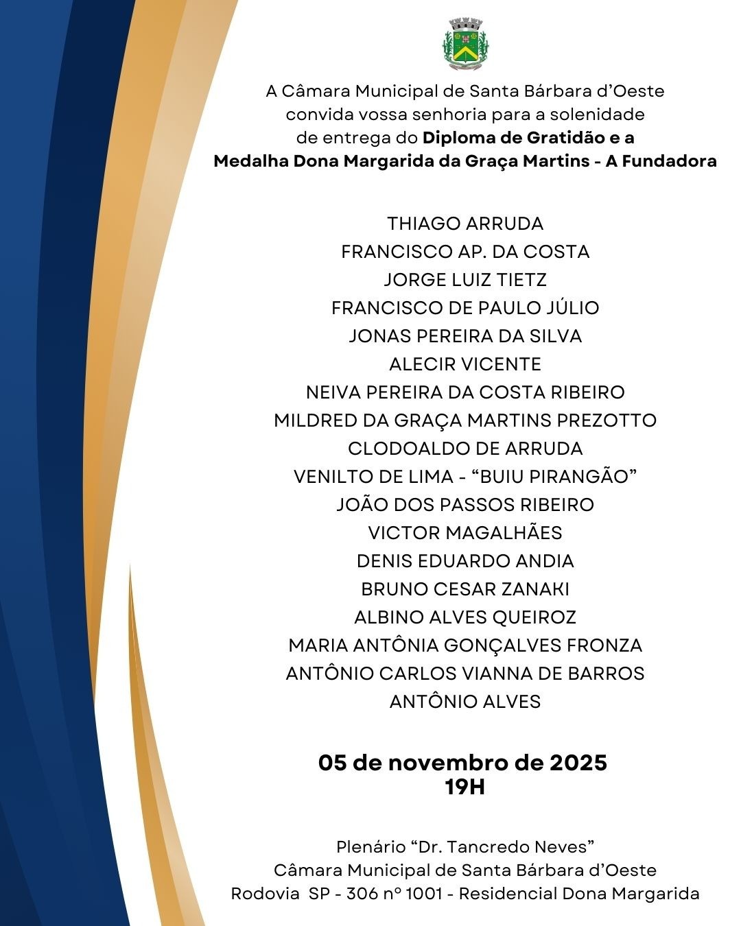 Câmara realiza duas solenidades de entrega de honrarias na próxima semana