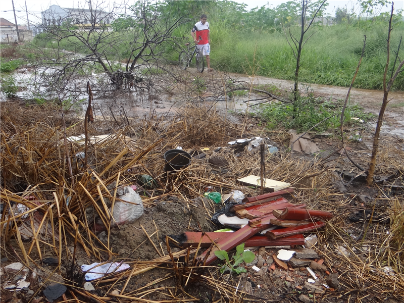 Lixo acumulado em terreno da rua Osório Duque Estrada.